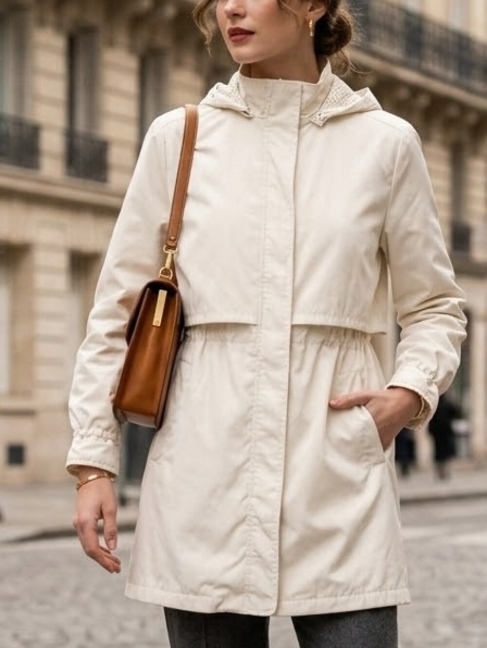 Cupcakes and Cashmere Kiernan White Hooded Draw String Parka Jacket Size S